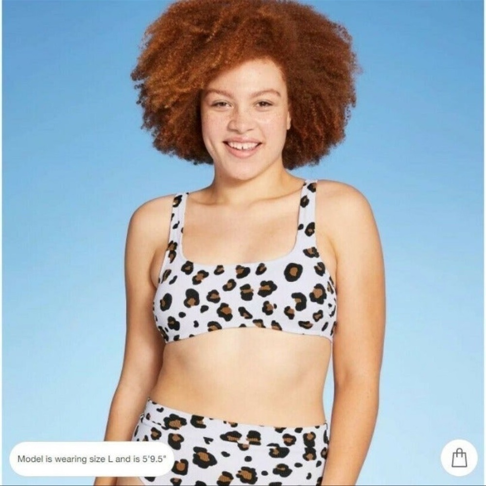 White Ribbed Animal Chetah Junior Bikini Top Bralette With Brown & Black Print